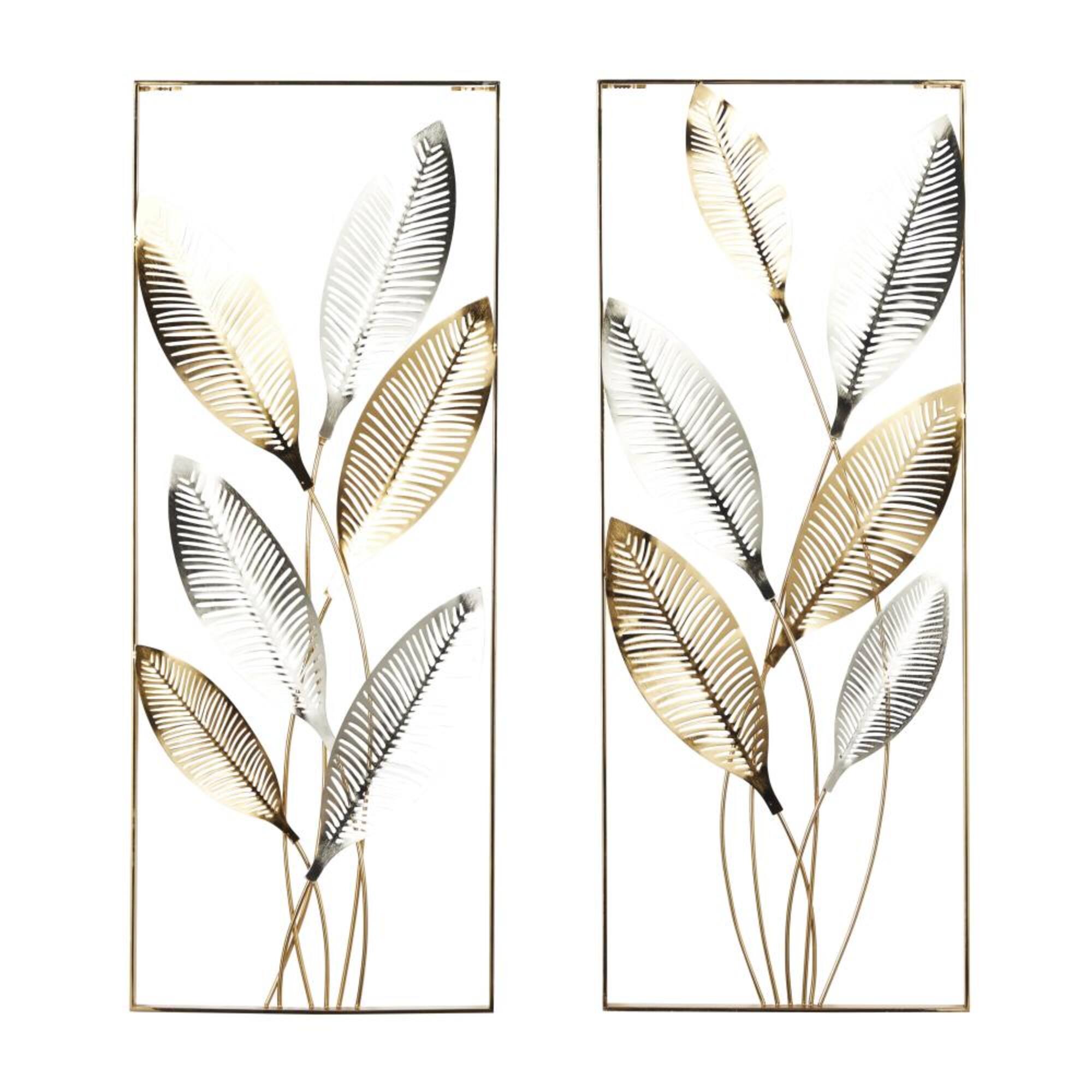 35.5" x 14.5" Gold with Silver Accents Metallic Leaf Cutout Wall Décor, 2ct.